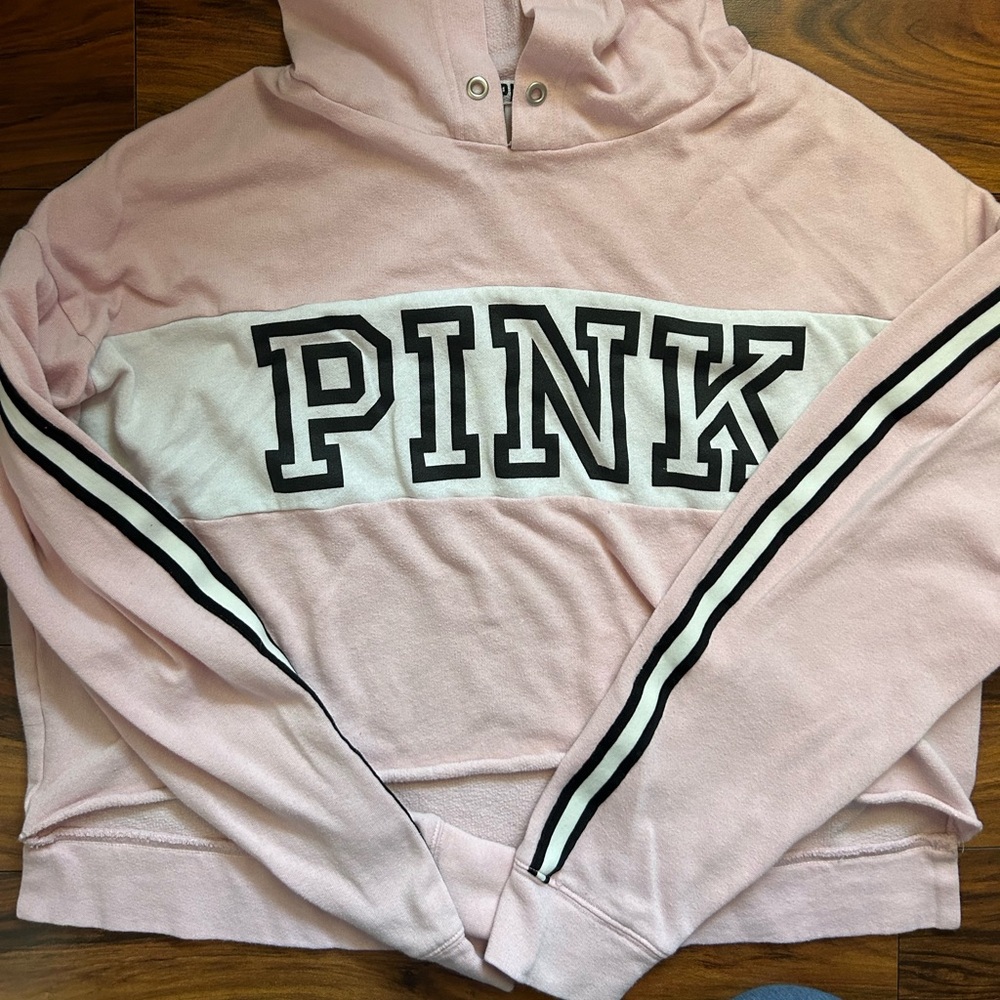 PINK by Victoria’s Secret cropped hoodie sweatshirt womens size large no flaws